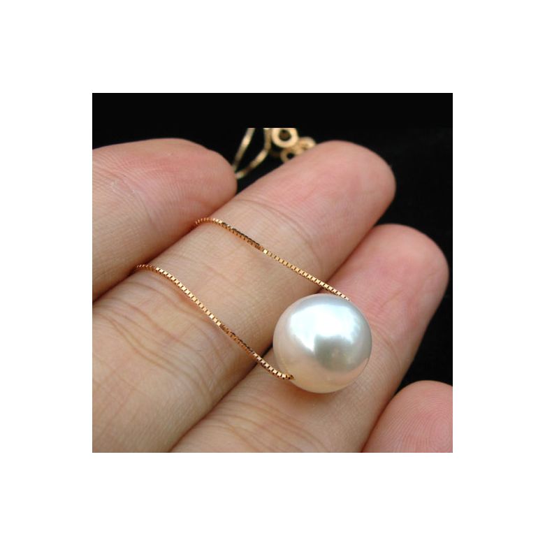 Collier pendentif perle blanche - Chaine or jaune - 3