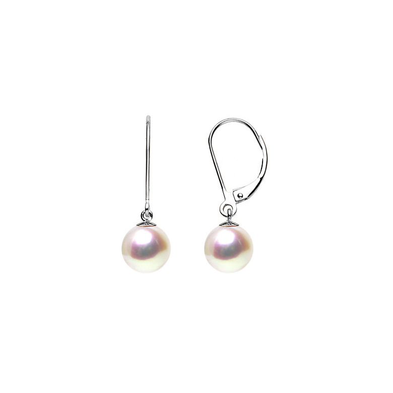 Dormeuses or blanc - Boucle oreille perle blanche de culture - AAA - 1
