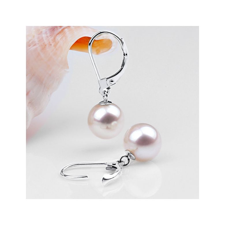 Dormeuses or blanc - Boucle oreille perle blanche de culture - AAA - 2