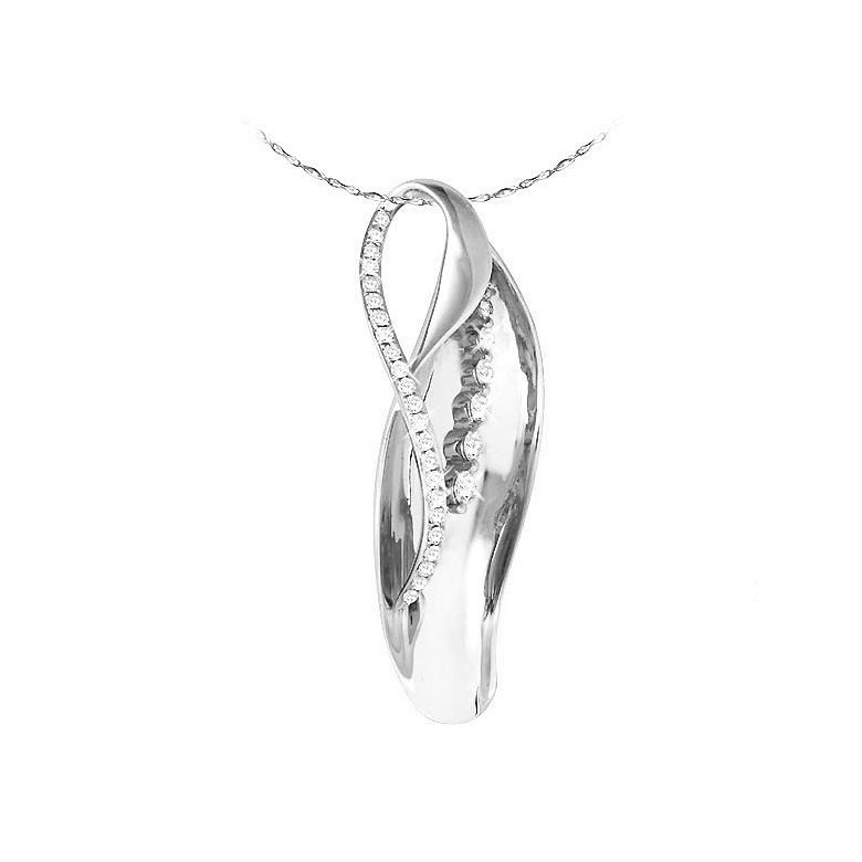 Pendentif végétal or blanc au style limpide - Tige en diamants - 1