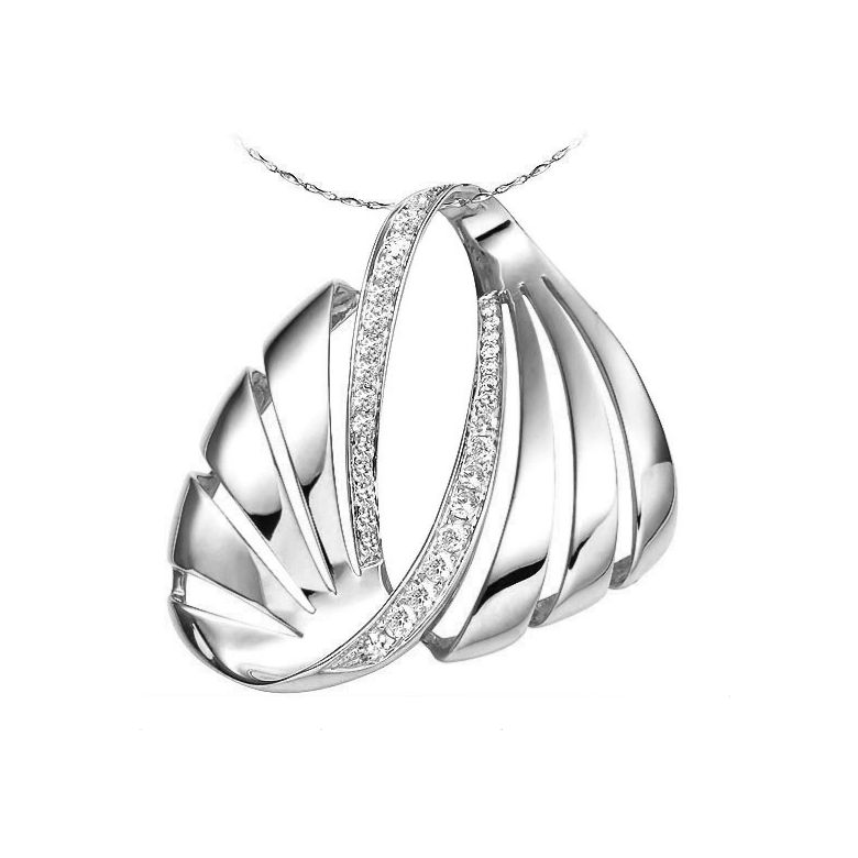 Pendentif or blanc diamants issu des flots énigmatiques - 1
