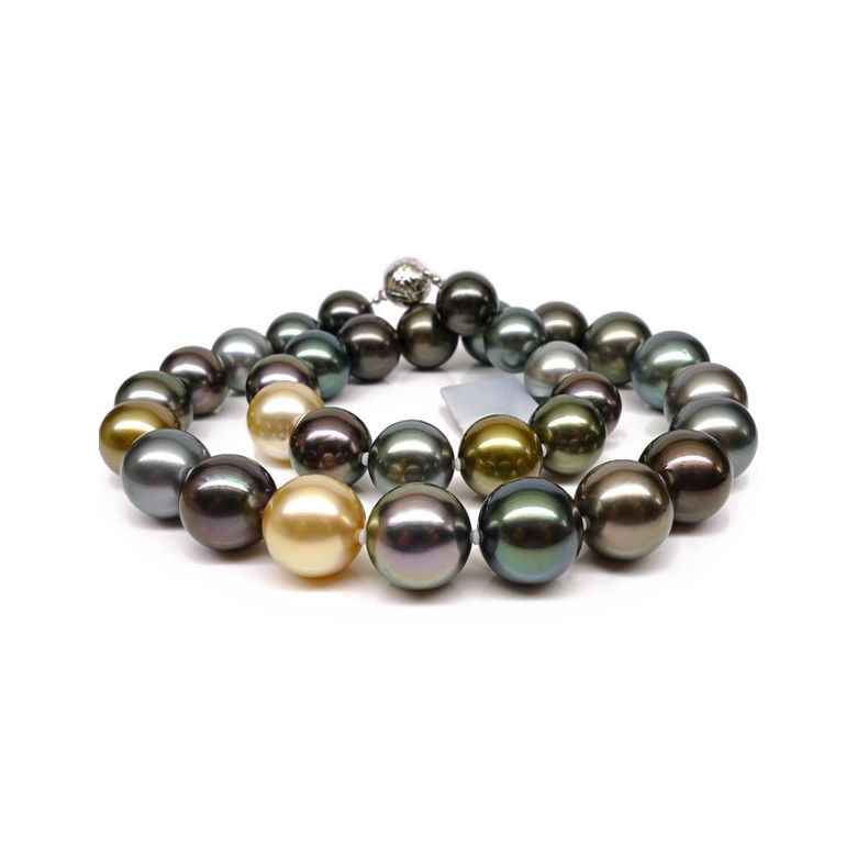 Collier en perles de Tahiti multicolores - Perle de culture - 12/14mm - 2