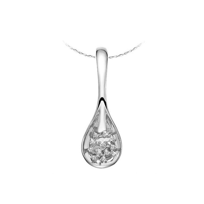Pendentif cuillère or blanc - Coeur diamants sertis petites griffes - 1