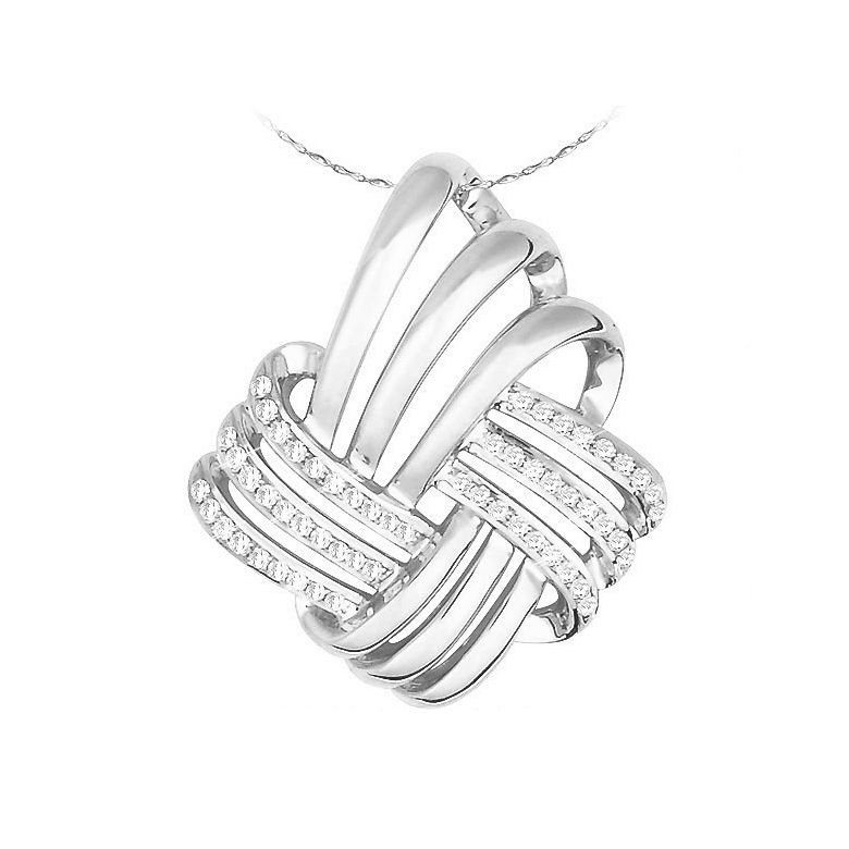 Pendentif pavé de diamants - Branches or blanc 18cts forme quadra - 1