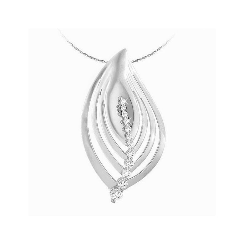 Pendentif feuille d'or blanc - Diamants 0.29ct - 1