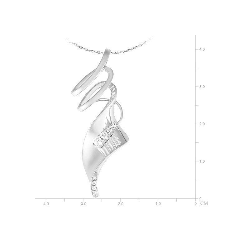 Pendentif or blanc - Émanation du souffle du vent - Diamants 0.14ct - 2