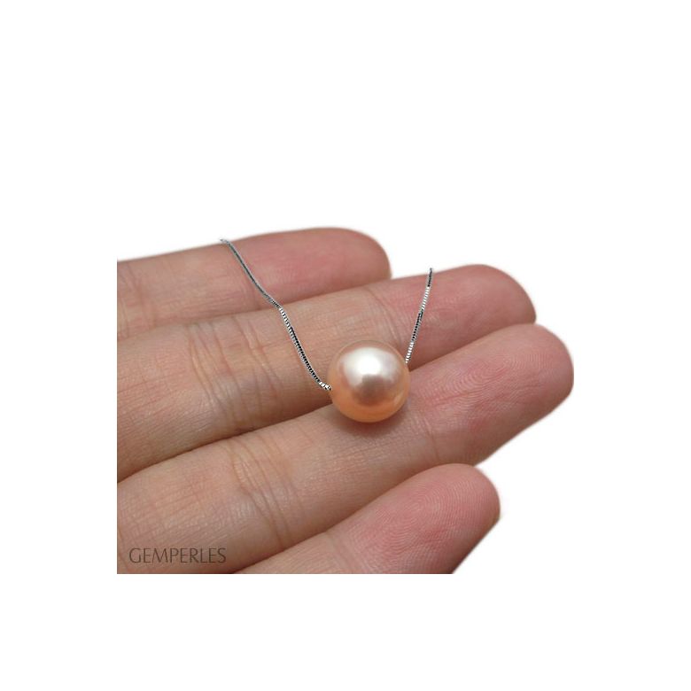 Collier pendentif perle rose - Chaine or blanc - 3