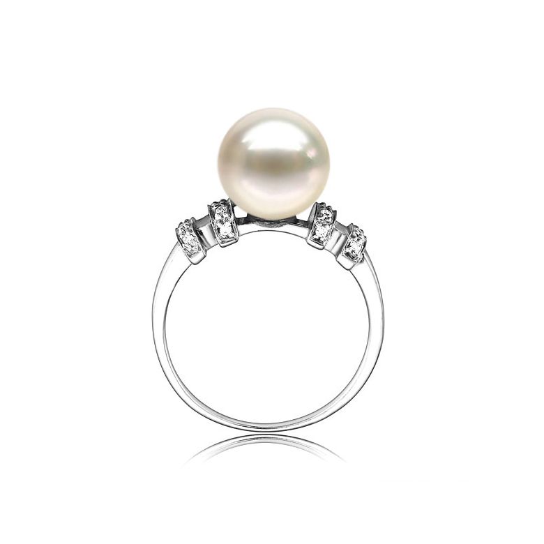 Bague moderne femme en or blanc - Perle eau douce blanche - Diamants - 3
