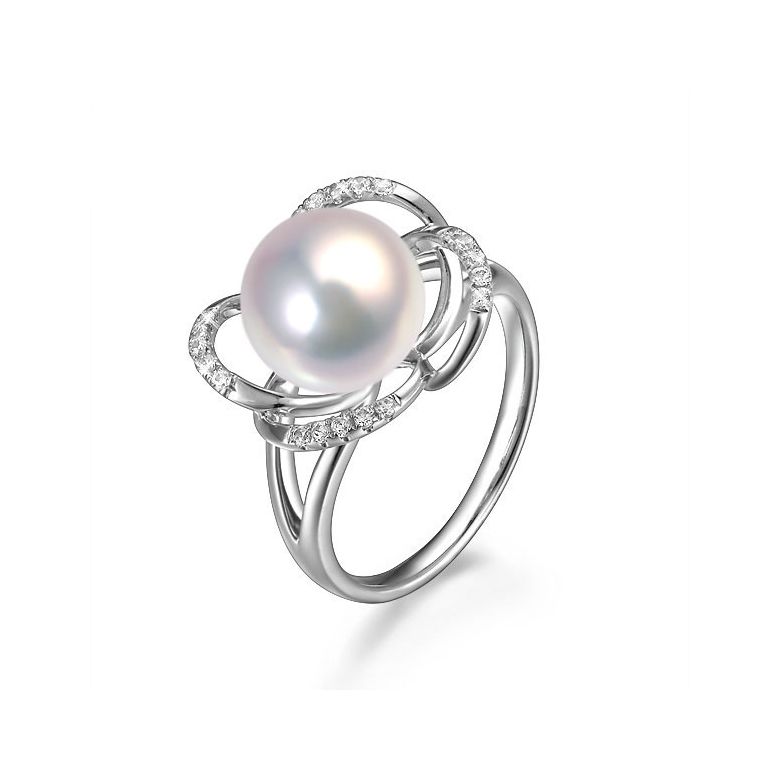 Bague en perle monde floral - Perle de culture or blanc et diamants - 1