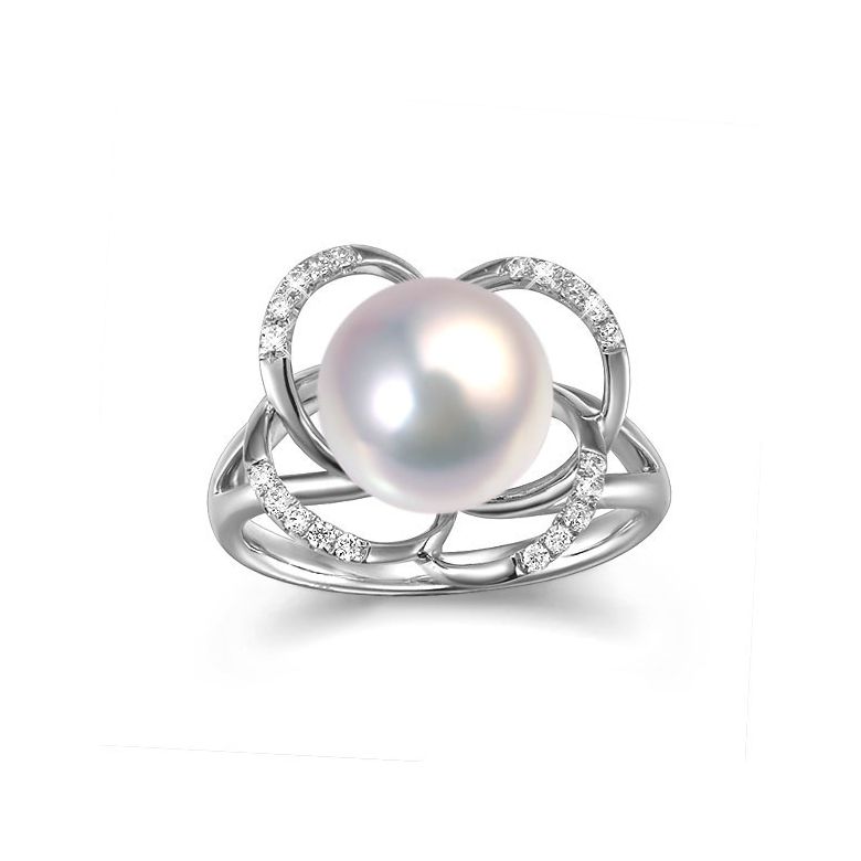 Bague en perle monde floral - Perle de culture or blanc et diamants - 2