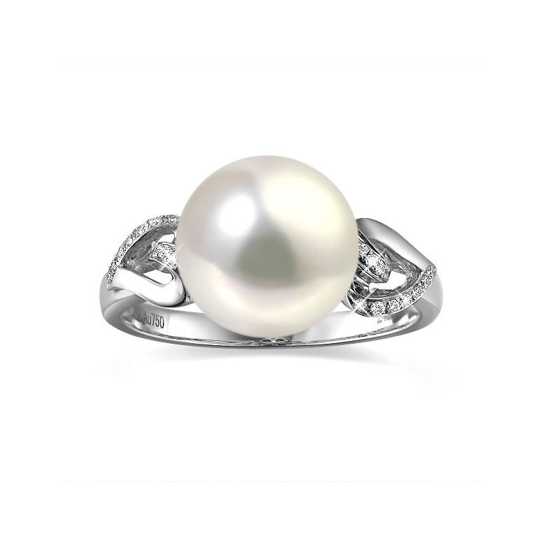 Bague coeur de perle diamanté - Or blanc et Perle d'eau douce blanche - 2