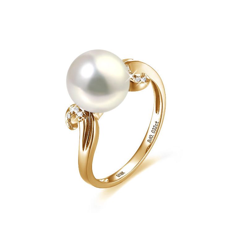 Bague note de musique - Perle de culture blanche, or jaune diamants - 1