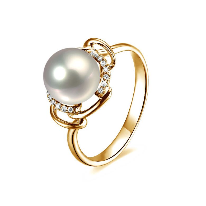 Bague contemporaine perle blanche - Or jaune 750/1000 et diamants - 1