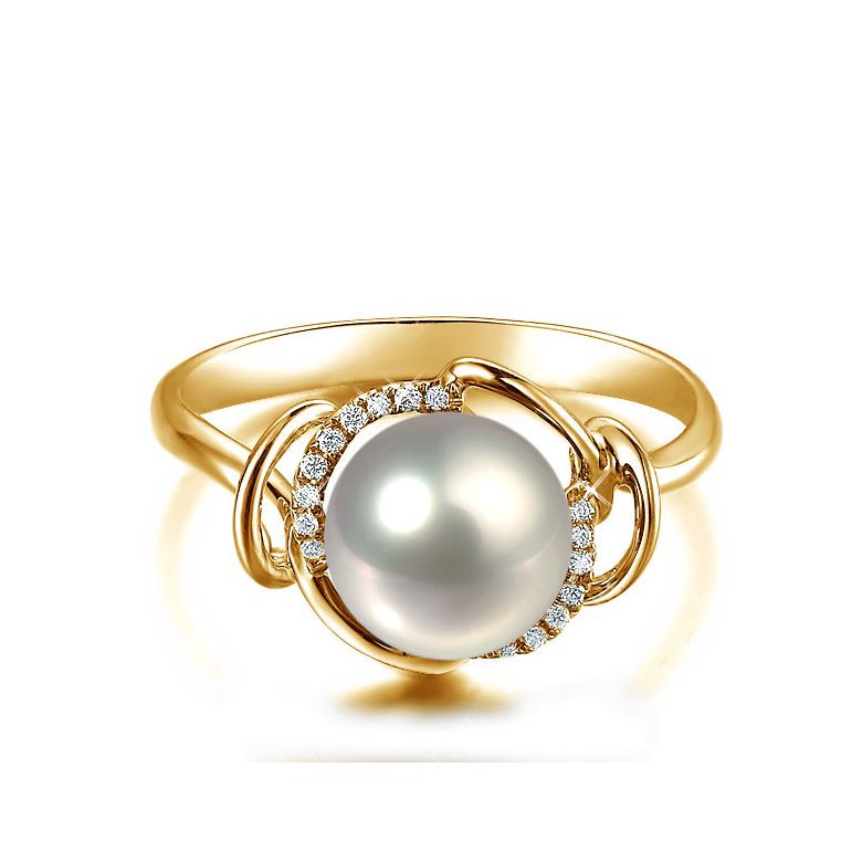 Bague contemporaine perle blanche - Or jaune 750/1000 et diamants - 2