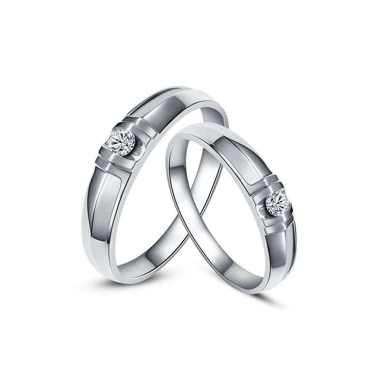 Alliances solitaires sophistiqués. Alliances duo. Or blanc, Diamants | Constance & Schubert - 1