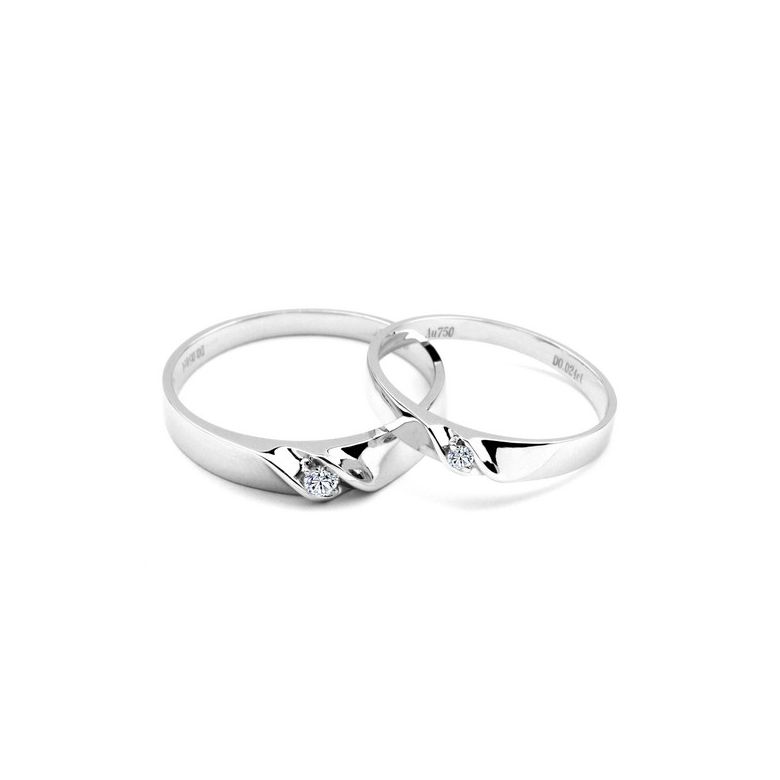 Alliance mariage en or - Alliance Femme - Or blanc 18 carats - Diamant - 2