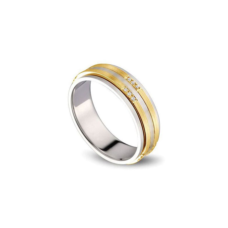Alliance 2 ors Homme - Or blanc poli et jaune brossé - Diamants - 1
