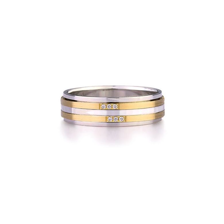 Alliance 2 ors Homme - Or blanc poli et jaune brossé - Diamants - 3