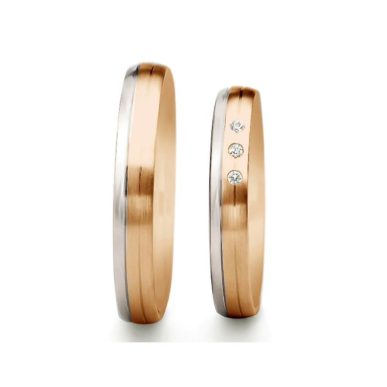 Bijoux alliances mariage. Alliances couple. Or rose et blanc 18ct | Bergman & Gary - 3