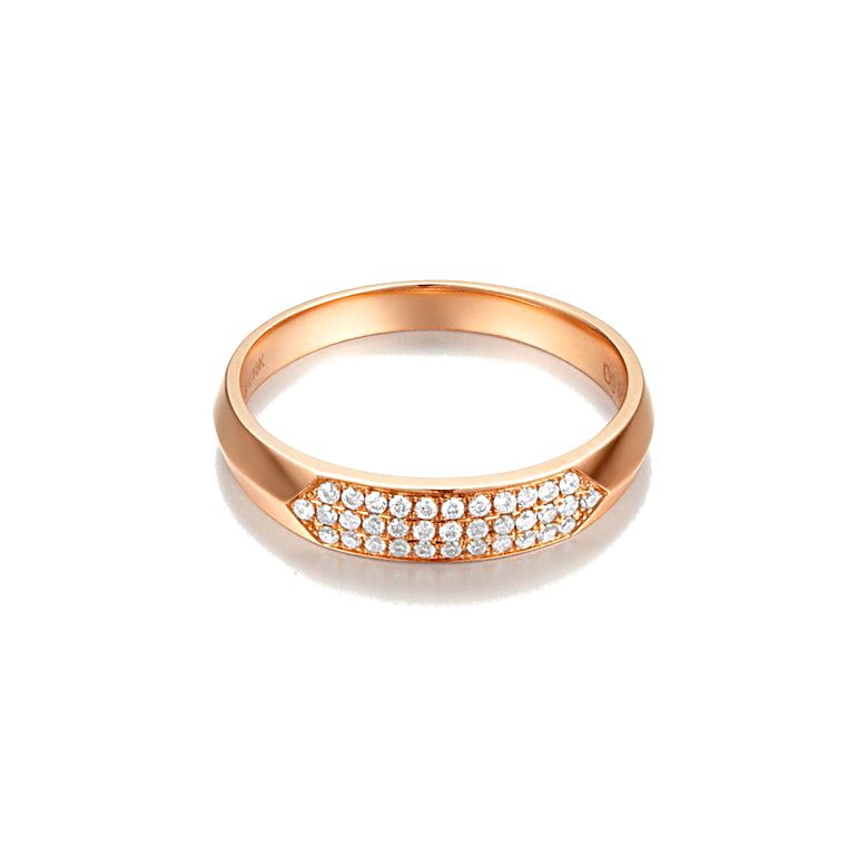 Alliance biseautée pour elle. Or rose, diamants pavés | Louise - 4