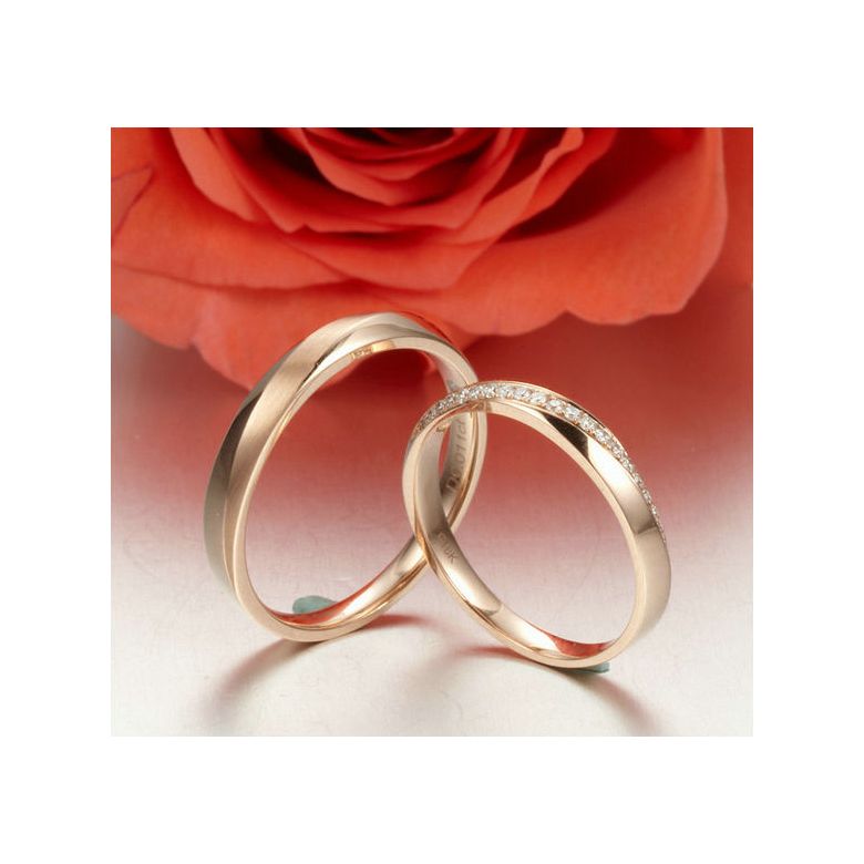 Alliances modernes homme et femme. Or rose 18cts, diamants | Aurélia & Quinto - 4