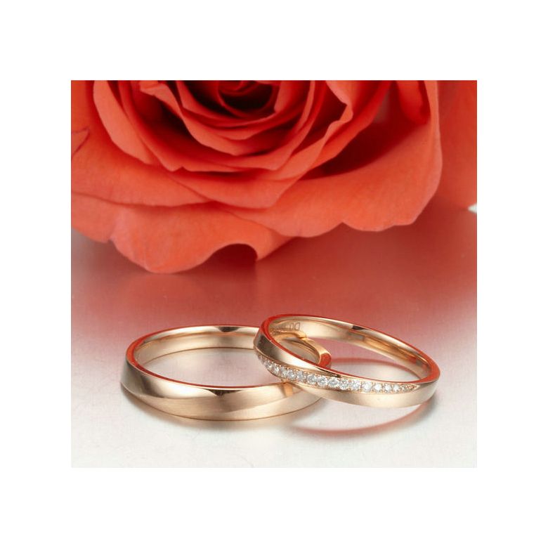 Alliances modernes homme et femme. Or rose 18cts, diamants | Aurélia & Quinto - 5