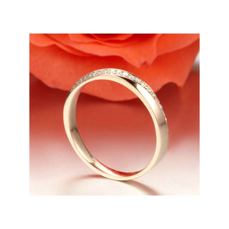 Alliance Or rose 18cts, diamants. Sertissage formant une ondulation | Aurelia - 5