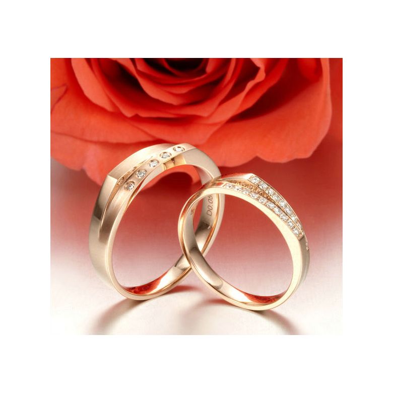 Alliance mariage 2 anneaux en 1. Homme moderne Or rose - 2