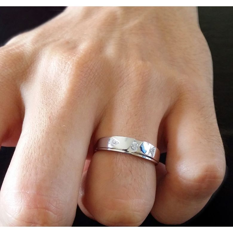Alliance diamants - Or blanc - Alliance Homme - 2