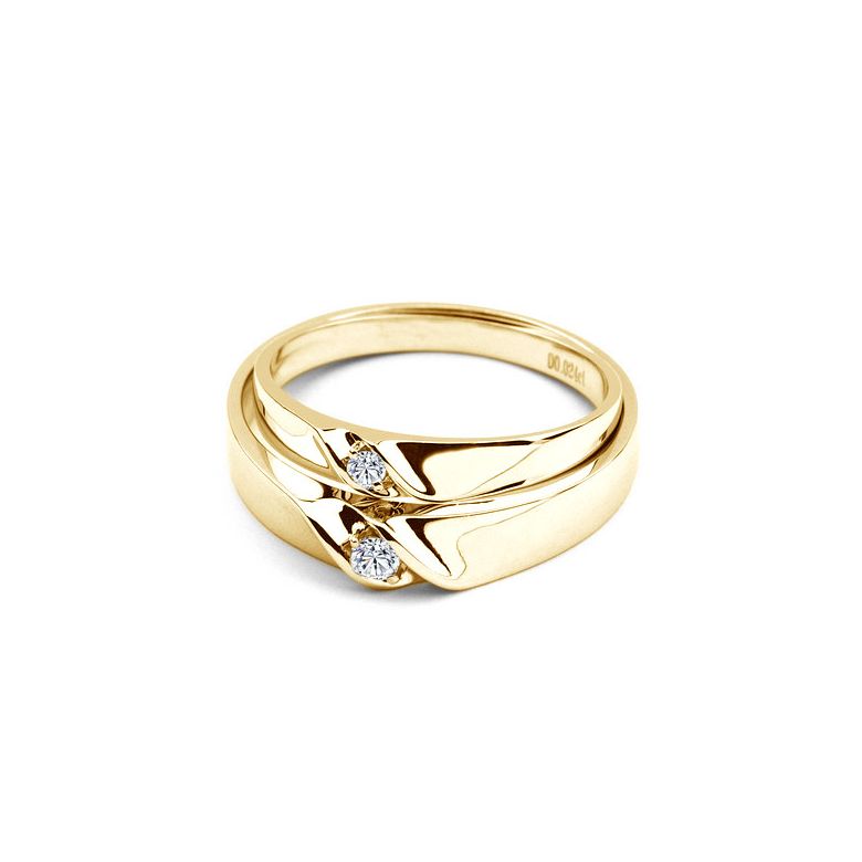 Alliances mariage en or - Alliances Duo - Or jaune 18 carats - Diamant - 3