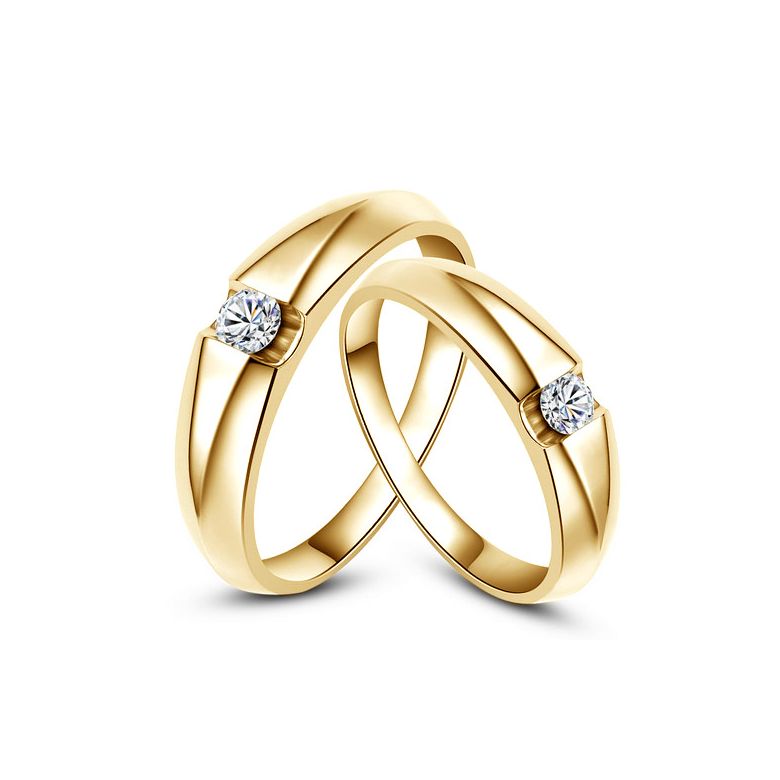 Alliances solitaires or jaune - Bagues alliances diamants - Couple - 1