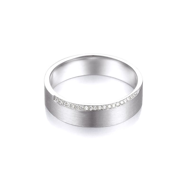 Alliance Ryan - Or Blanc Brossé 18cts pour Homme - Liseré de 19 Diamants | Gemperles - 3