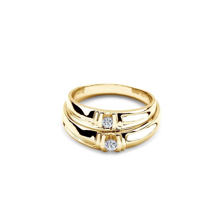 Alliances solitaires sophistiqués. Alliances duo. Or jaune, Diamants | Constance & Schubert - 2