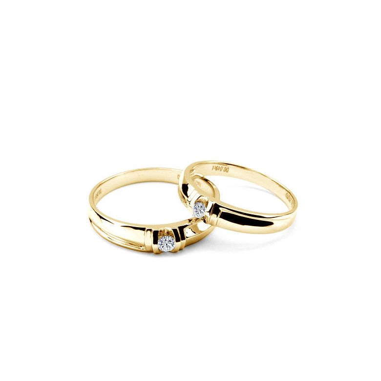 Alliances solitaires sophistiqués. Alliances duo. Or jaune, Diamants | Constance & Schubert - 3