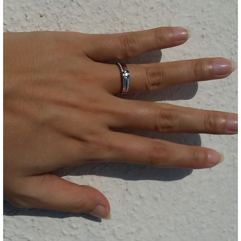 Alliance Femme solitaire diamants - Alliance moderne Or blanc 18cts - 4