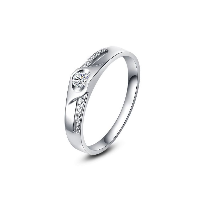Alliance Femme solitaire diamants - Alliance moderne Or blanc 18cts - 1