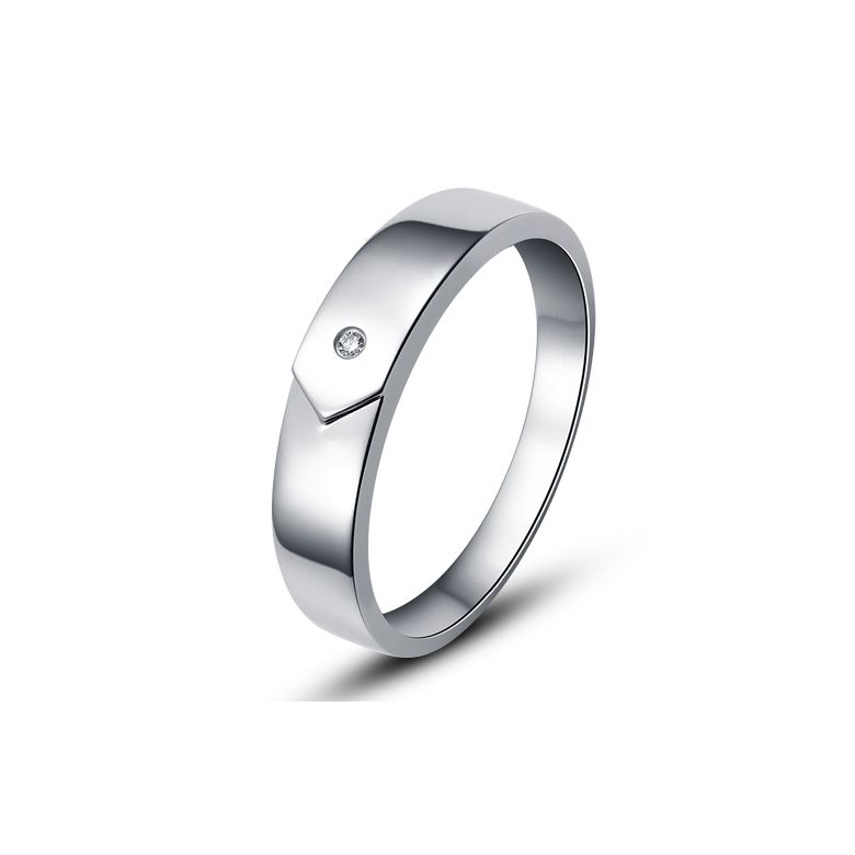Alliance moderne et sobre pour Homme - Or blanc 750/1000  - Diamant - 1