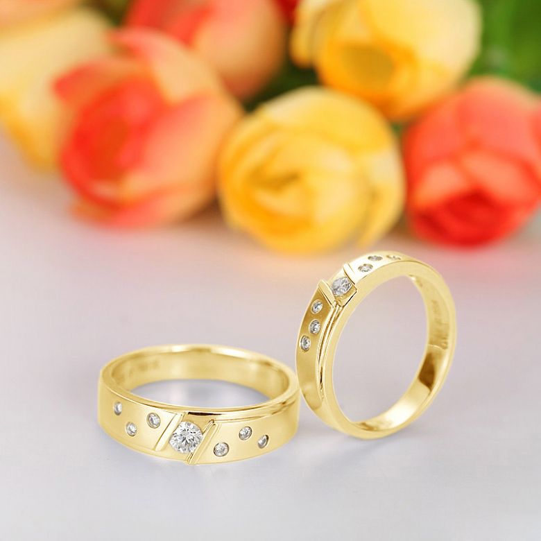 Bagues alliances constellations diamantées - En or jaune 18cts - Duo - 6