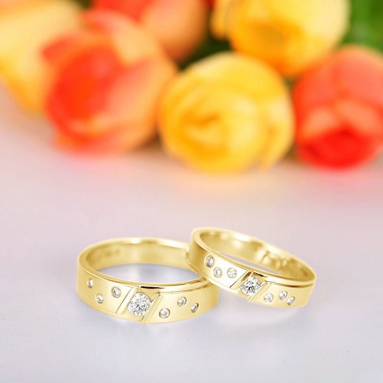 Bagues alliances constellations diamantées - En or jaune 18cts - Duo - 5