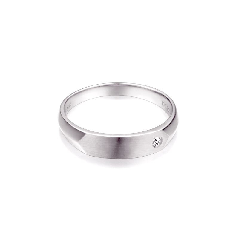 Alliance homme taillée biseau - Or blanc brossé et poli - Diamant | Wyn - 2