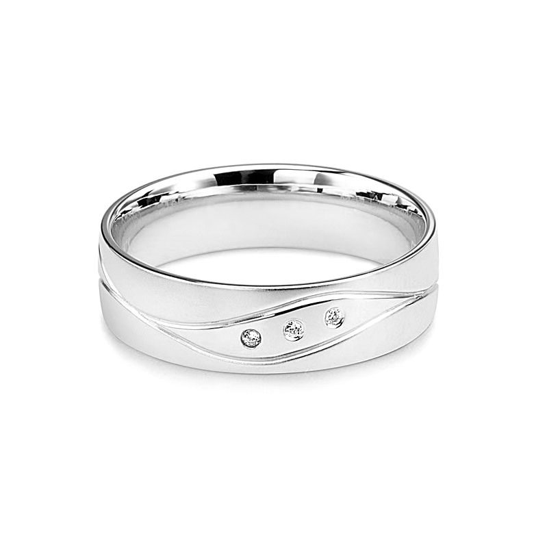 Alliance Homme lignes enchevêtrées - Or blanc, diamants - 3