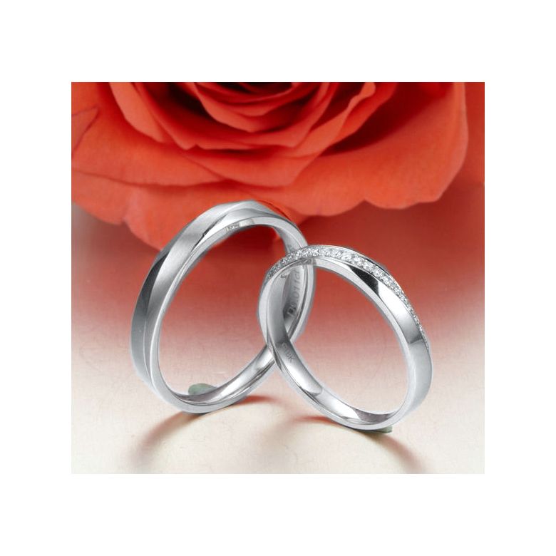 Alliances modernes homme et femme. Platine, diamants | Tea & Ovidio - 5