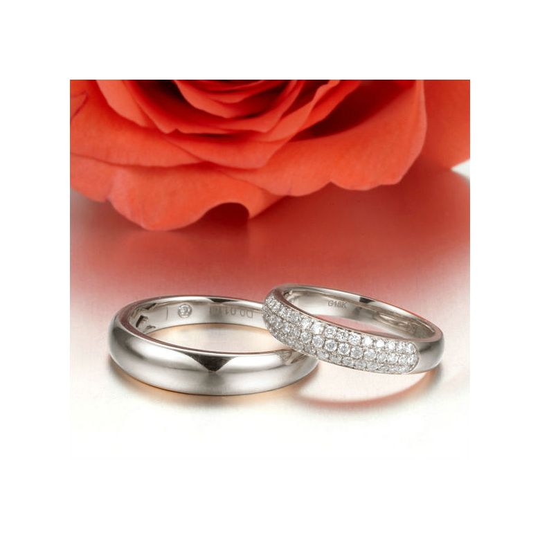 Alliances duo bombées Or blanc 18 carats. Sertissage diamants - 3