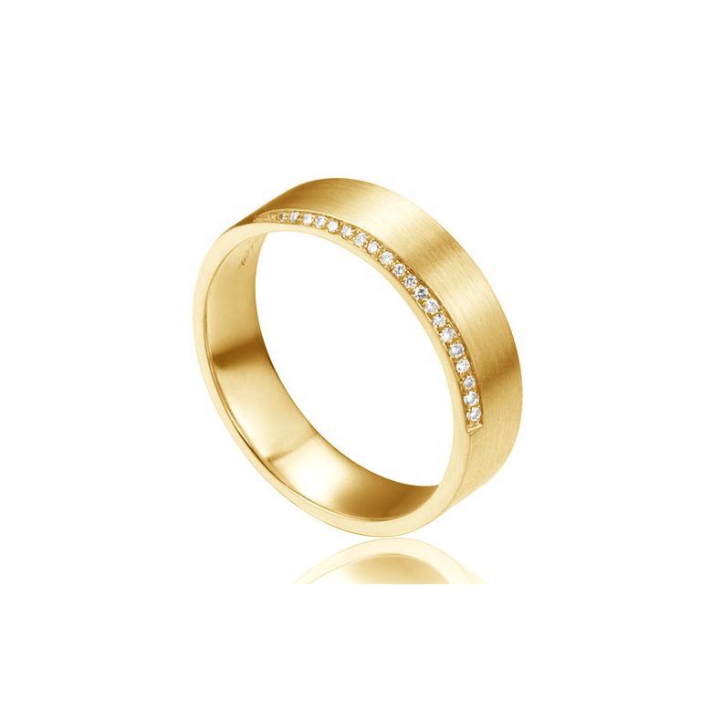Alliance Brandon - Or Jaune Brossé 18cts pour Homme - Liseré de 19 Diamants | Gemperles - 1