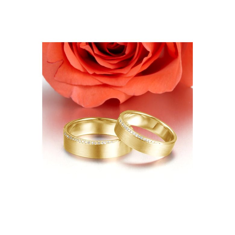 Alliances Couple. Or jaune. Diamants 0.120ct - 4