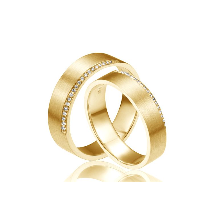 Alliances Couple. Or jaune. Diamants 0.120ct - 1