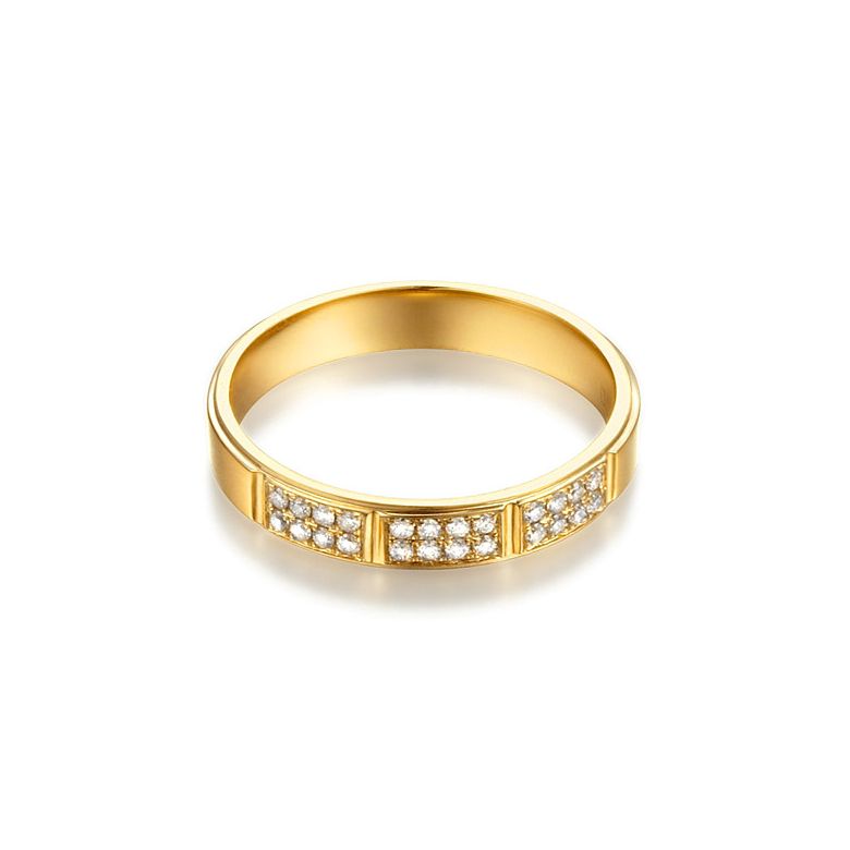 Alliance biseautée femme - Or jaune pavage diamants - 3