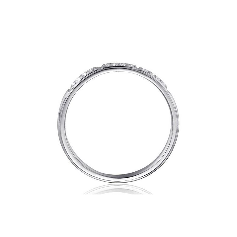 Alliance biseautée femme - Or blanc pavage diamants - 3