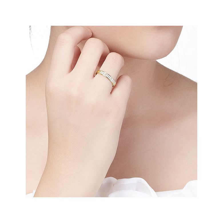 Alliance biseautée femme - Or jaune pavage diamants - 2