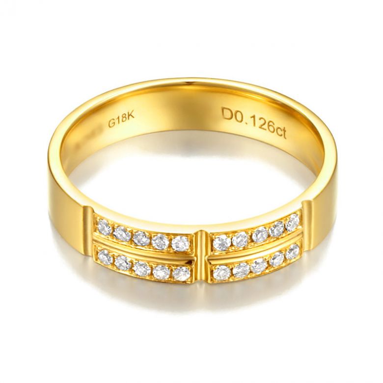 Alliance biseautée femme - Or jaune - Pavage Diamants - 5